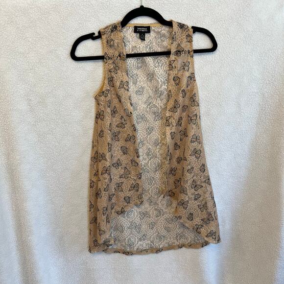 Beautees lace butterfly vest tan laser cut preowned excellent - Picture 1 of 5